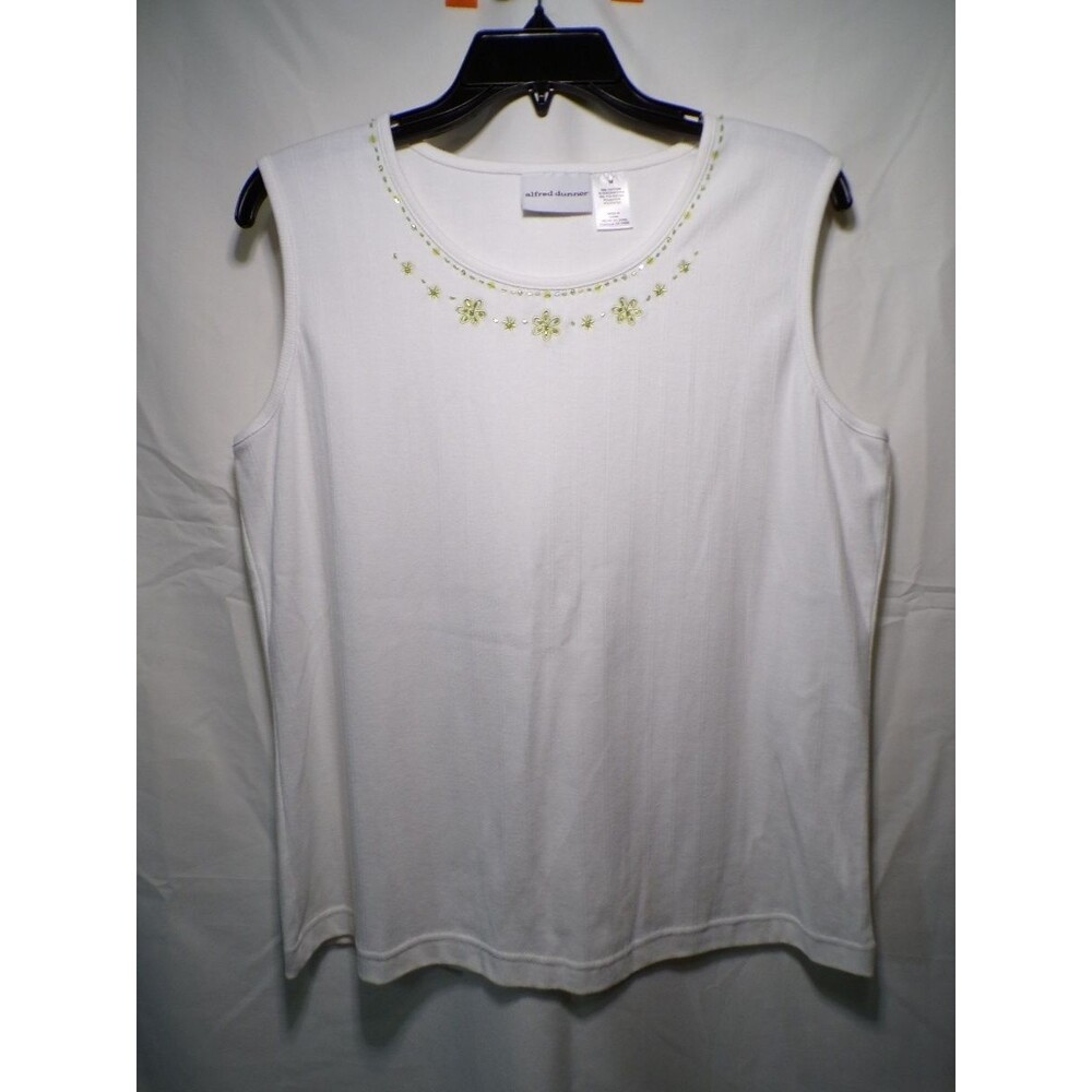 Alfred Dunner Women's Embellished Sleeveless Tank Top White Medium